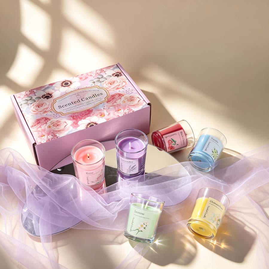 아로마테라피 향초 선물 세트 6가지 다른 향의 유리병  - Home Fragrance Gift 리뷰 및 가격